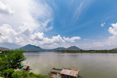 High angle view of lake against sky