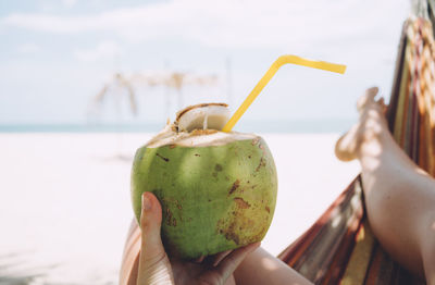 Close-up of hand holding fruit