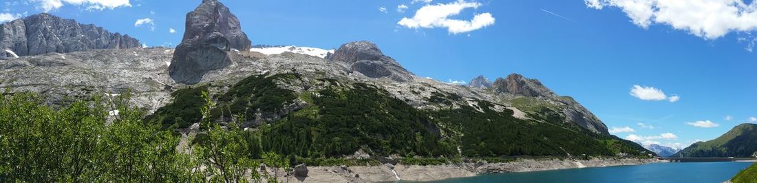 Panoramic view of rocks and mountains against sky