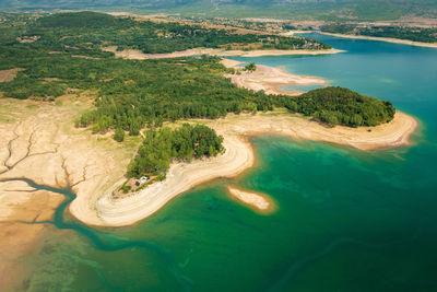 Aerial view of the dry cetina river reservoir in croatia