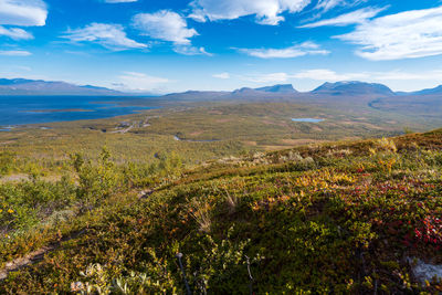 Lapponian gate, famous mountain pass in the swedish arctic in beautiful autumn colors on a sunny day