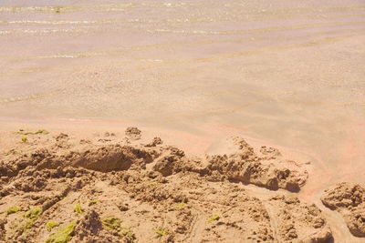 High angle view of sand on beach