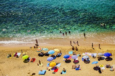 High angle view of people on beach