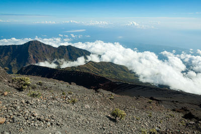 Scenic view of volcanic mountain against sky