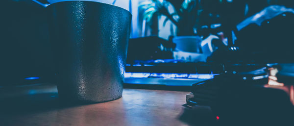 Close-up of mobile phone on table