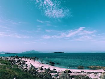 Scenic view of sea against blue sky