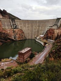 High angle view of dam against sky