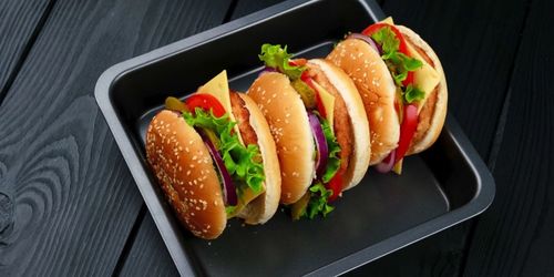 High angle view of food in plate on table