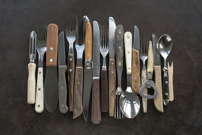 Close-up of kitchen tools arranged on table