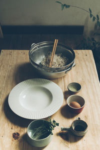 High angle view of food on table