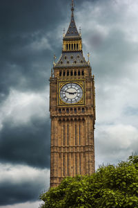 Low angle view of clock tower against sky