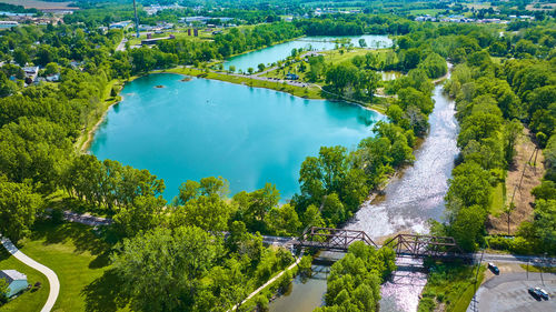 High angle view of river amidst trees