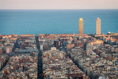 High angle view of buildings in city