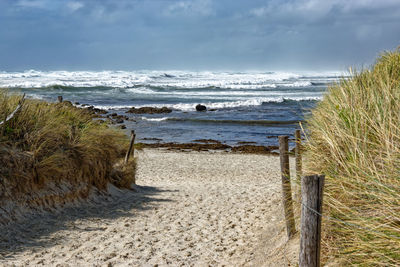 Scenic view of beach against sky