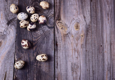 Directly above shot of quail eggs on table