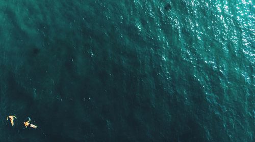 Aerial view of man and woman on swimming in sea