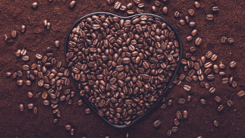 High angle view of coffee beans on table