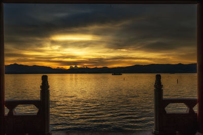 Scenic view of sea against sky during sunset