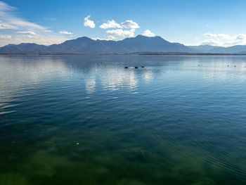 View over the chiemsee to the bavarian alps.