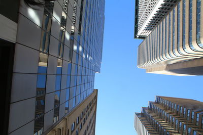 Low angle view of modern building against clear sky