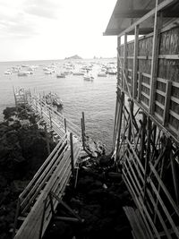 High angle view of beach by sea against sky