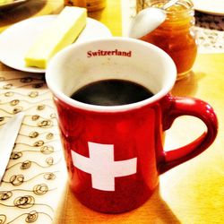 Close-up of coffee cup on table