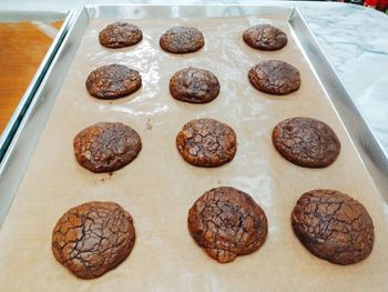 High angle view of cookies