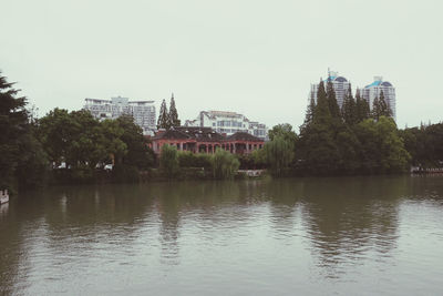 River by buildings against sky in city