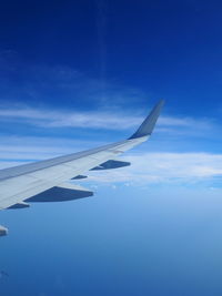 Airplane wing flying in sky