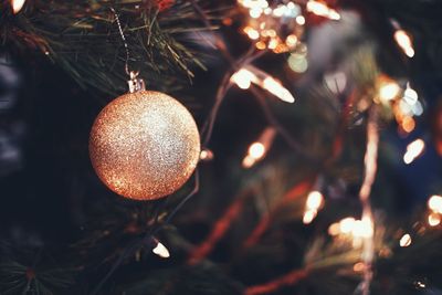 Close-up of illuminated christmas tree