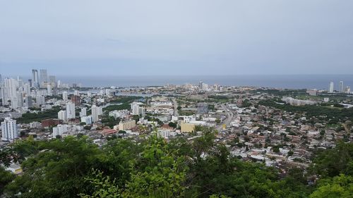 Aerial view of cityscape against sky