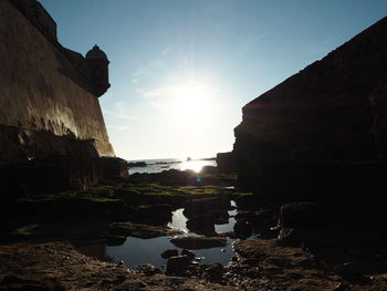 Panoramic shot of sea against sky at sunset