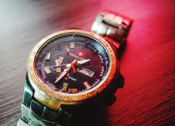 High angle view of clock