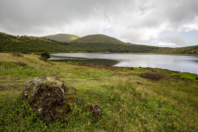 Scenic view of lake against sky