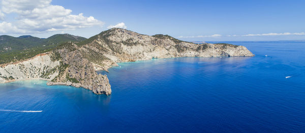 Panoramic view of sea against blue sky