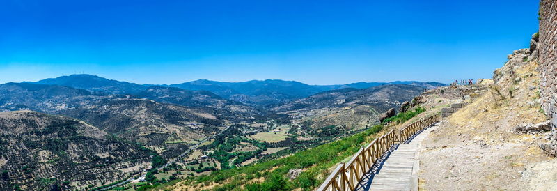 Ruins of the ancient greek city pergamon in turkey on a sunny summer day. big size panoramic view