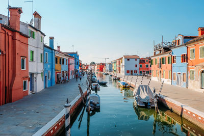 Canal amidst buildings in city against sky