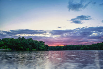 Scenic view of lake against sky during sunset