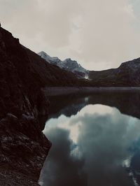 Reflection of mountain in lake against sky