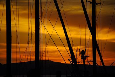 Silhouette of person on swing at sunset