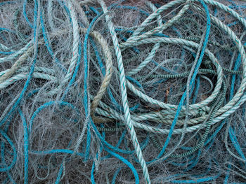 Full frame shot of fishing nets and ropes