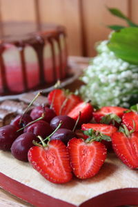 Close-up of strawberries on table