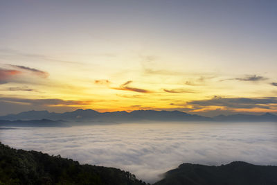 Scenic view of sea against sky during sunset