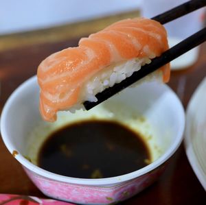 Close-up of sushi served in bowl