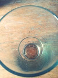 High angle view of beer glass on table