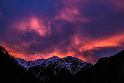 Scenic view of mountains against sky during sunset