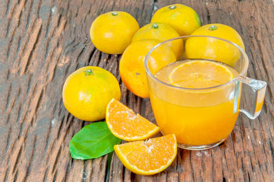 High angle view of yellow fruits on table