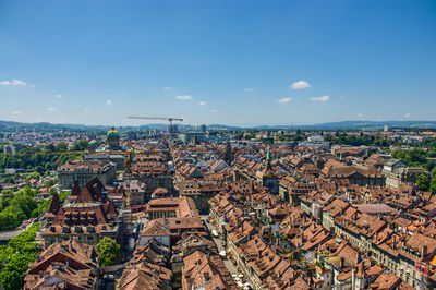 High angle shot of townscape against sky