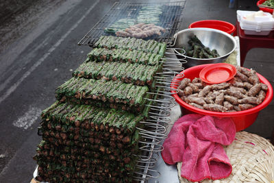 High angle view of food on table