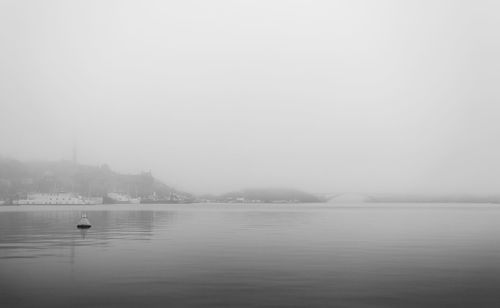 Scenic view of lake against sky during winter